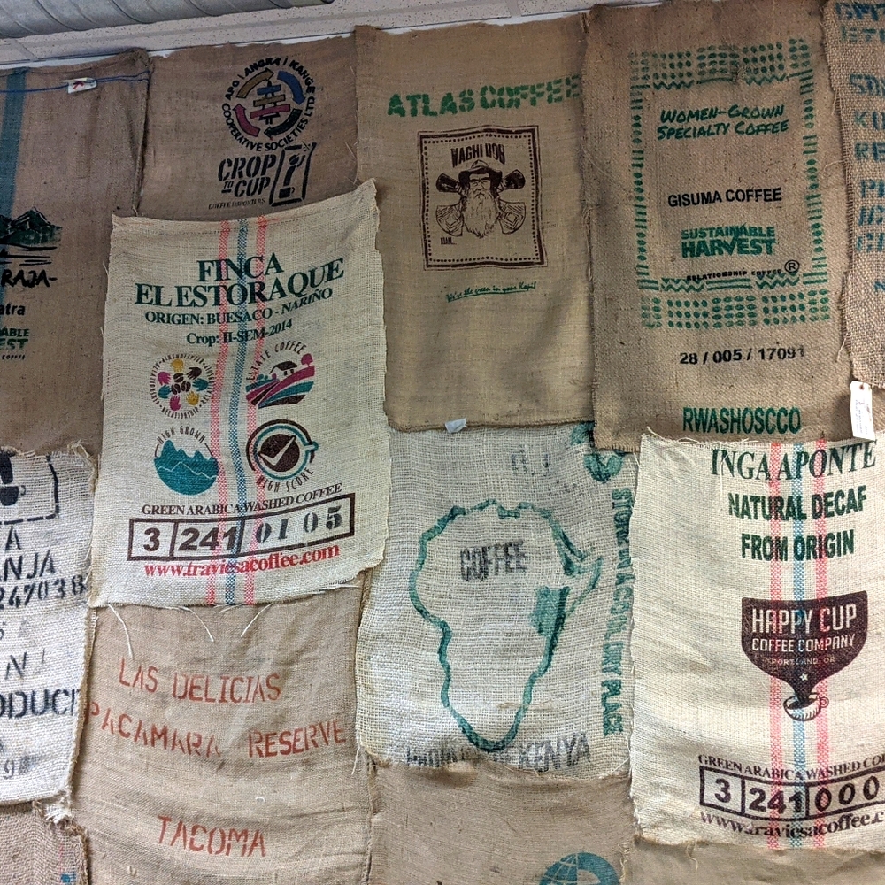 Empty burlap coffee sacks